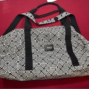 Victoria’s Secret pink black triangles DUFFLE TOTE Lg  BAG crossbody Gym travel